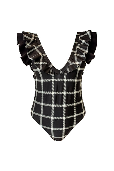 Serving Looks Plaid Bodysuit, Taupe/Black